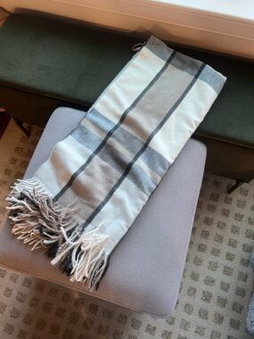 Banana Republic Gray & Cream Plaid Blanket Fringe Scarf